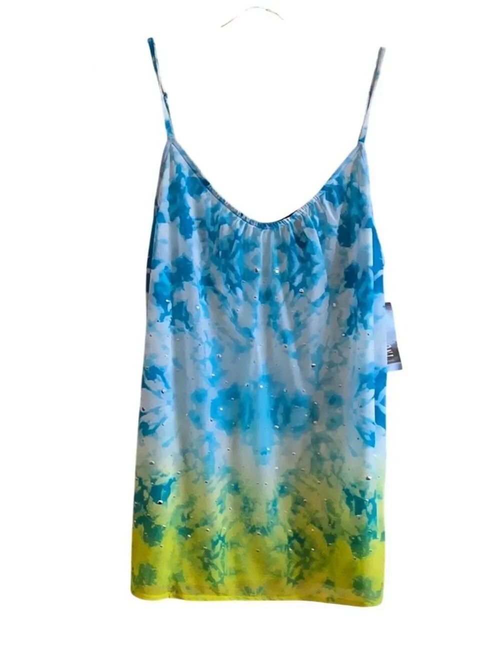 INC Blue & Yellow Tie-Dye Rhinestone tank Sleeveless L